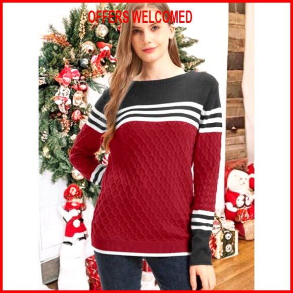 Lightweight Pullover Sweater Long Sleeve Crew Neck Colorblock Design - Picture 2 of 7